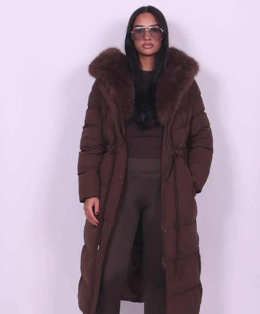 Long Hooded Puffer Coat with Fur