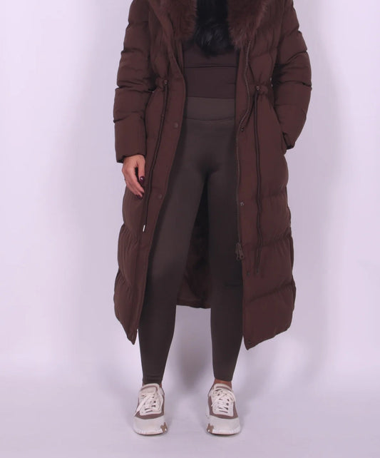 Long Hooded Puffer Coat with Fur